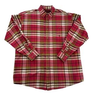 Wrangler TwentyX Mens Plaid Button Down Shirt Red Green Long Sleeve Western